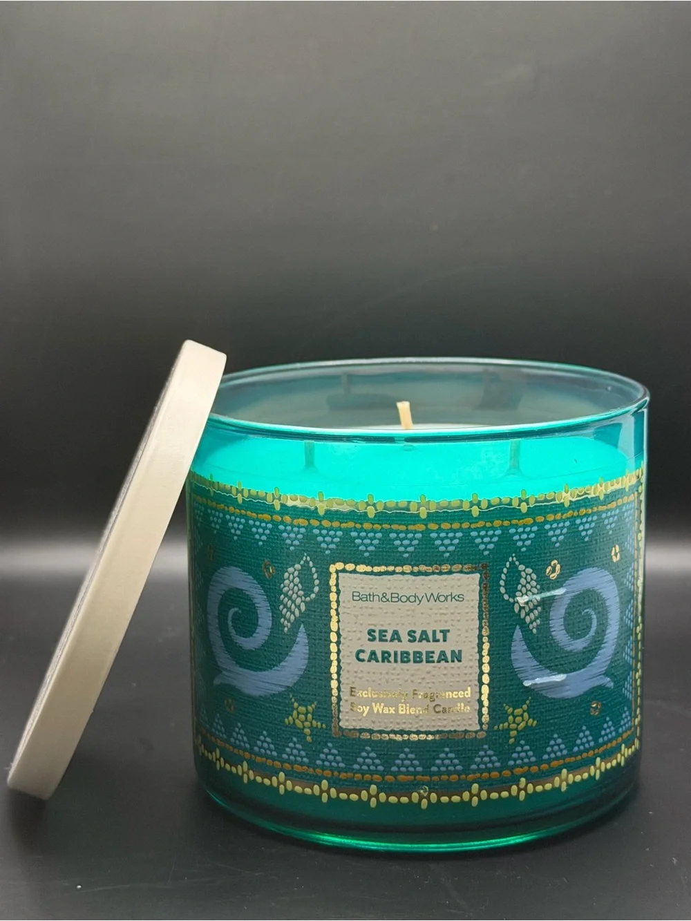 Bath & Body Works Sea Salt Caribbean Candle - Teal & Gold